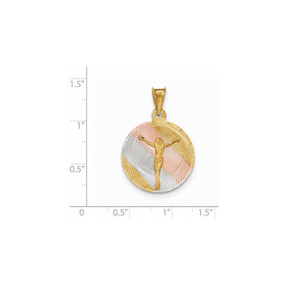 14k Yellow & Rhodium Gold & Rhodium Polished & D/C CORPUS Circle Pendant