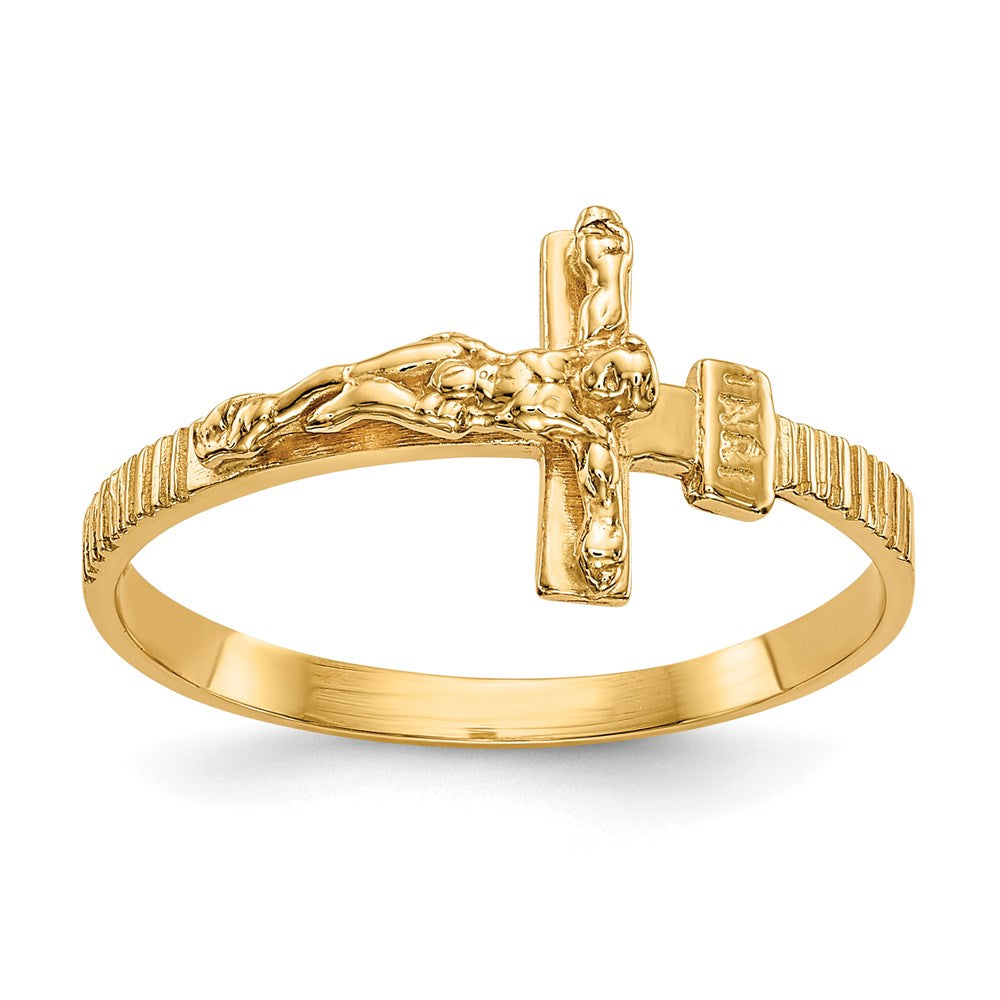 14K Yellow Gold Polished Jesus Band Ring Religious Fine Jewelry