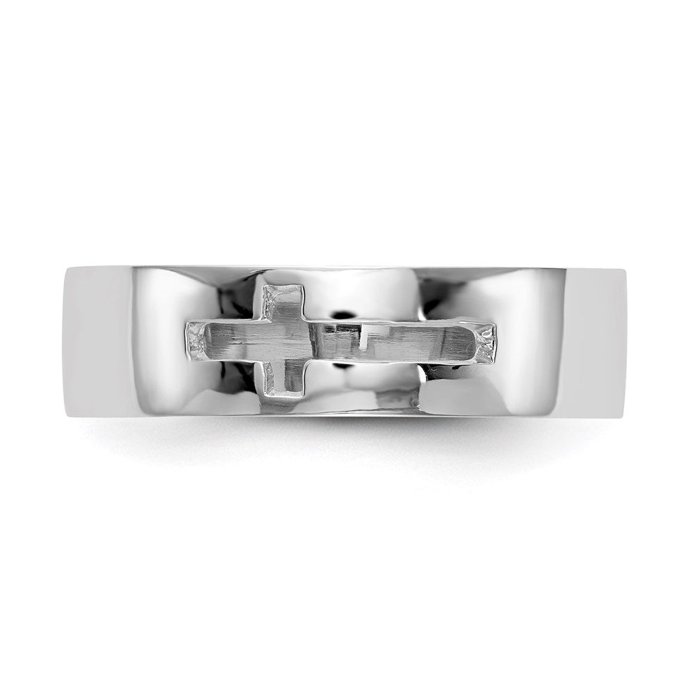 14k White Gold Polished Cut-out Cross Men's Ring