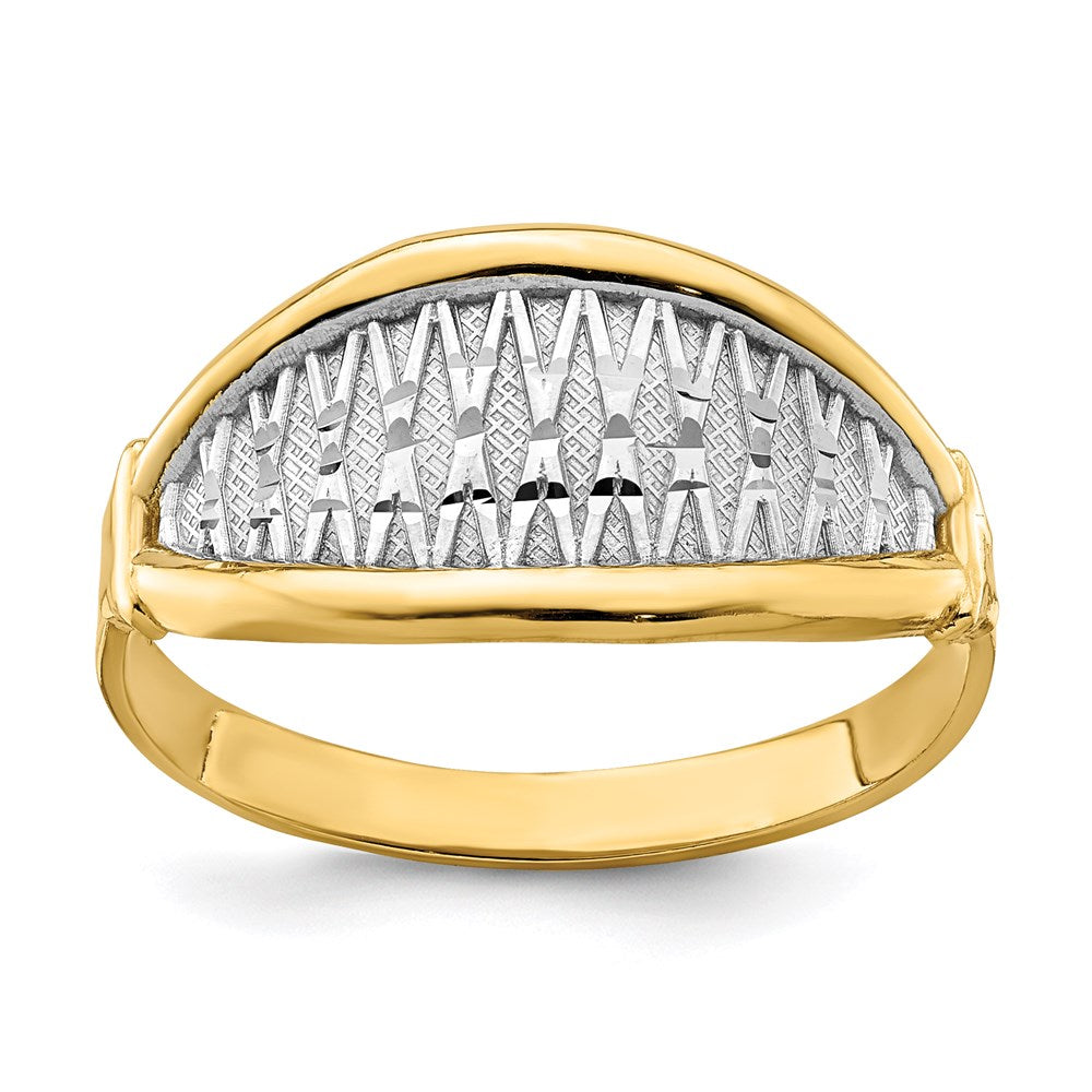 14k Yellow Gold w/ White Rhodium Polished X Pattern Ring