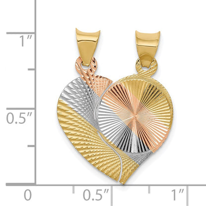 14k Yellow & Rhodium Gold w/Rose/White Rhod Break Apart D/C Heart and Circle Pendant