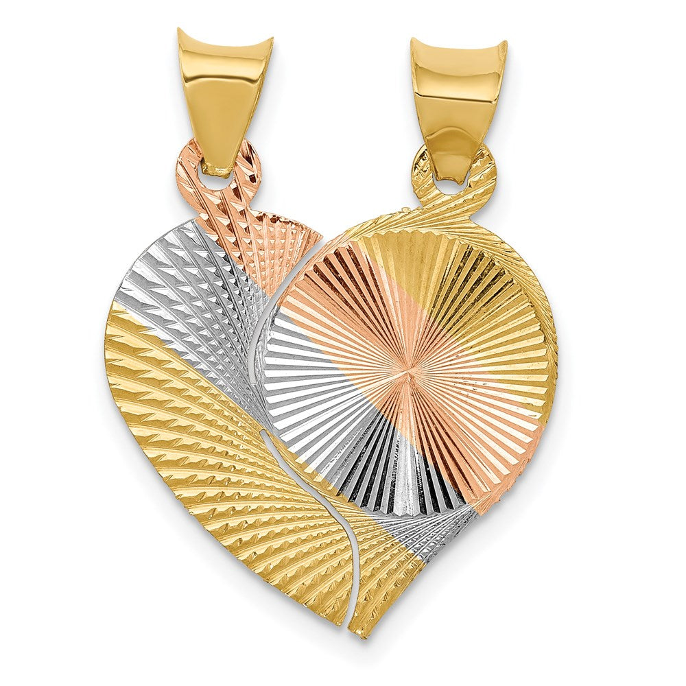 14k Yellow & Rhodium Gold w/Rose/White Rhod Break Apart D/C Heart and Circle Pendant