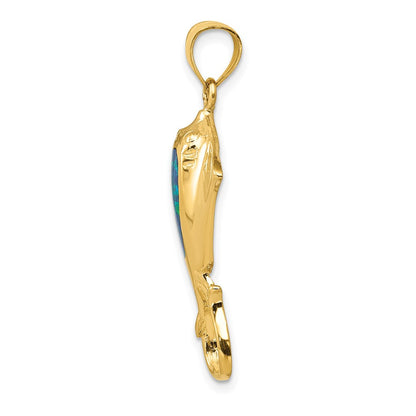 14k Yellow Gold Polished Created Blue Opal Stingray Pendant