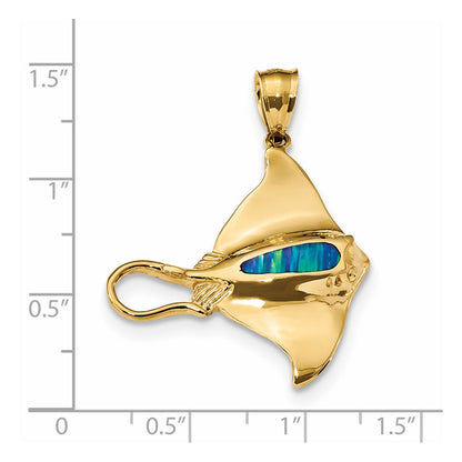 14k Yellow Gold Polished w/Created Blue Opal Stingray Pendant
