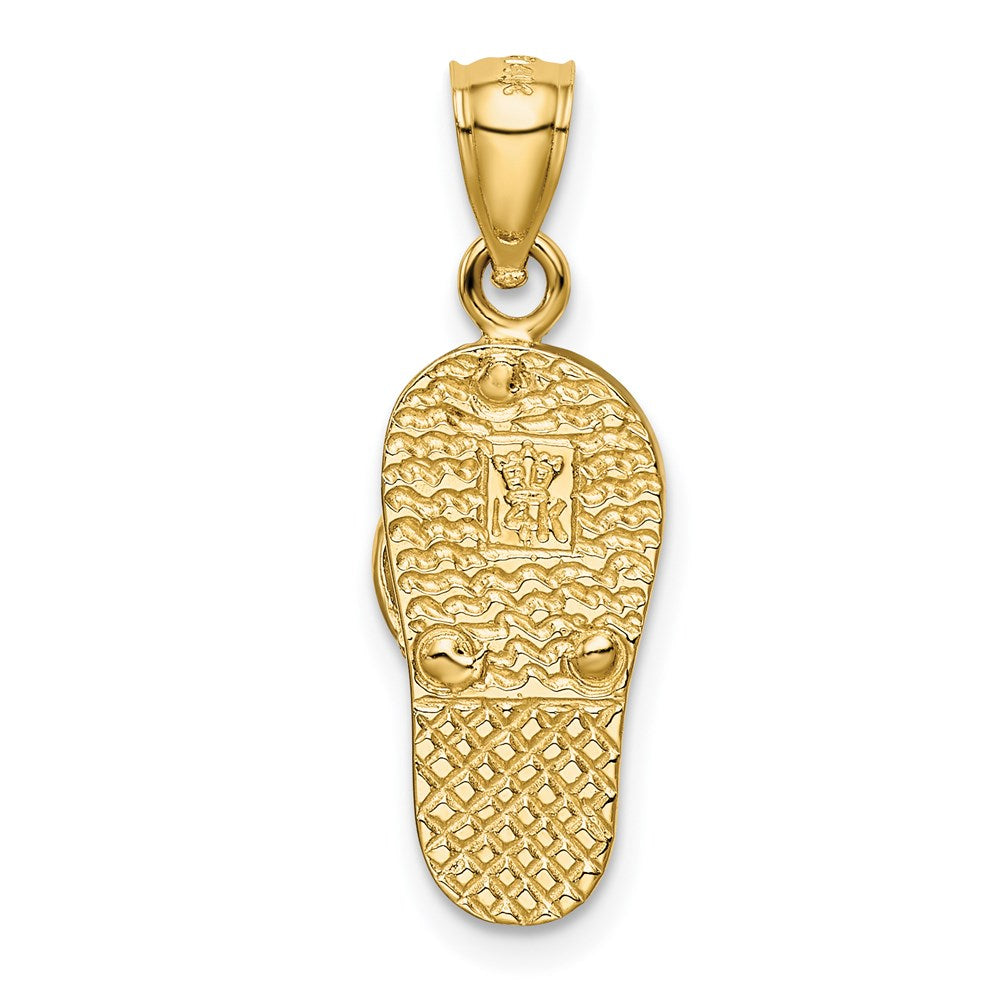 14k Yellow Gold Polished 3D w/Created Blue Opal Flip Flop Pendant