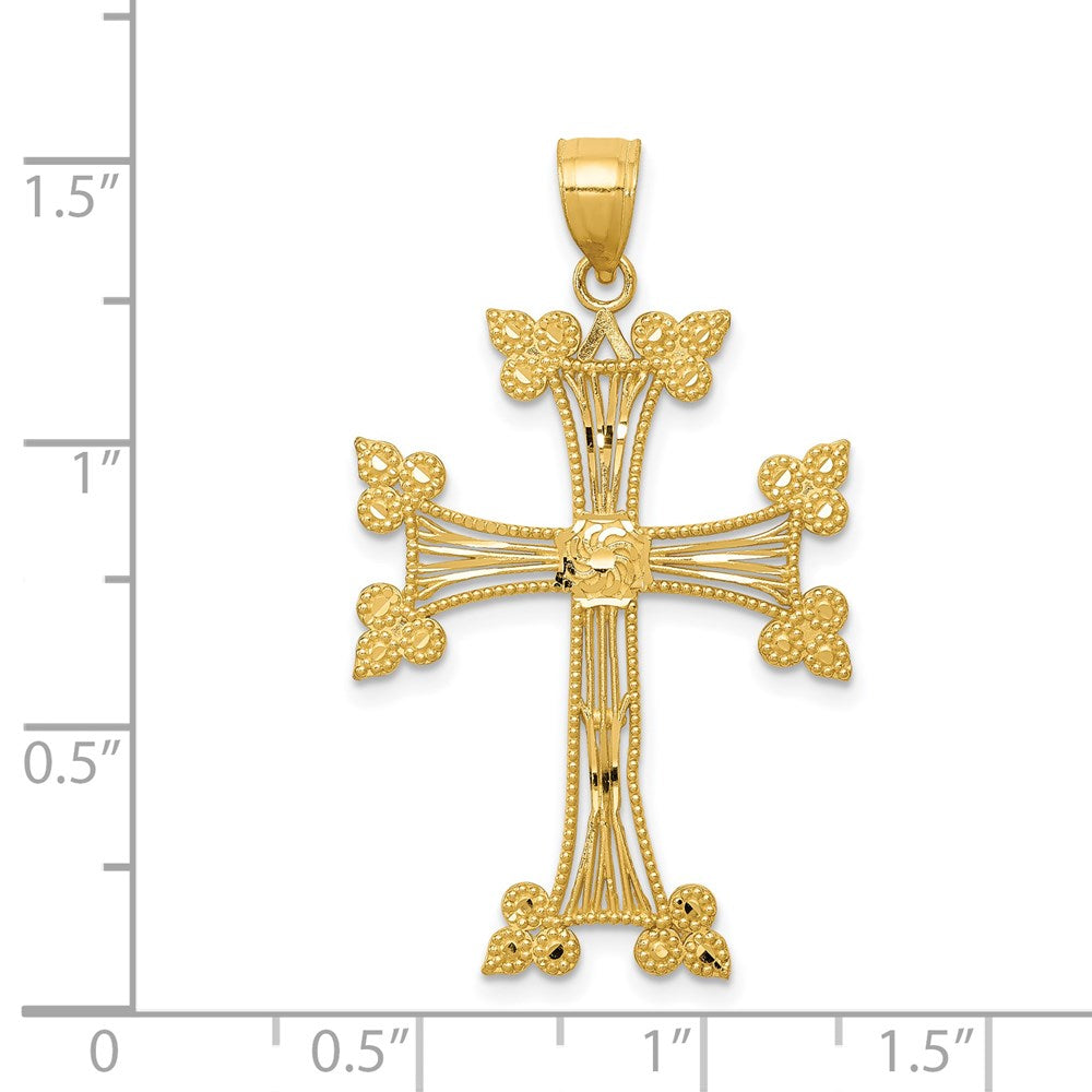 14k Yellow Gold Diamond-cut Fancy Cross Pendant
