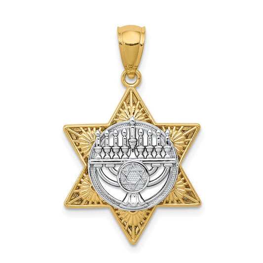 14k Two-tone Gold Two-tone Gold Star Of David and Menorah Pendant