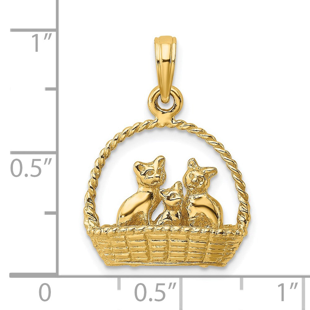 14k Yellow Gold 3-D Cats Inside Of Basket Charm