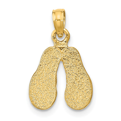 14k Yellow Gold  3D W/ Multi-Color Enamel Double Flip-Flop Charm