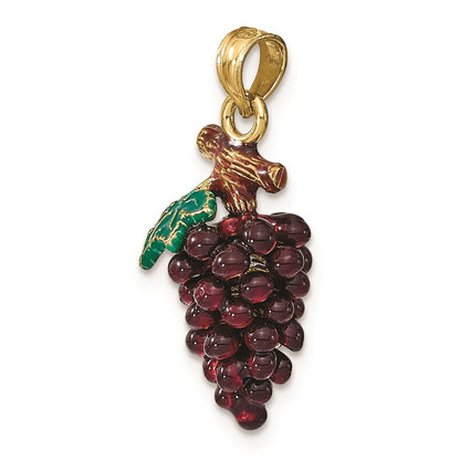 14k Yellow Gold 3-D ENAMEL PURPLE GRAPES W/STEM & LEAF