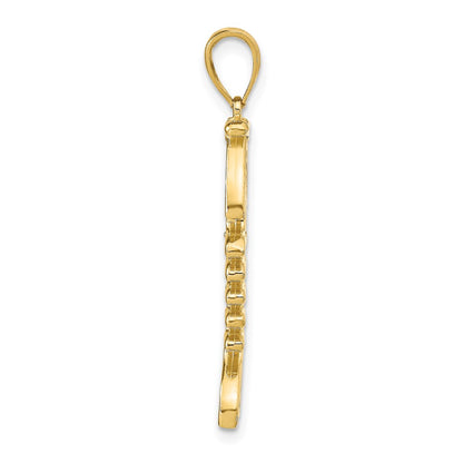14k Yellow Gold 3D  Blue Enamel Fish Bone Pendant