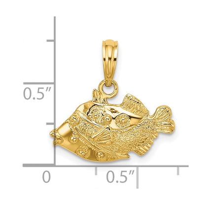 14k Yellow Gold 2-D Polished  Engraved Fish Charm