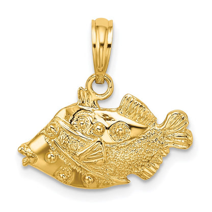 14k Yellow Gold 2-D Polished  Engraved Fish Charm