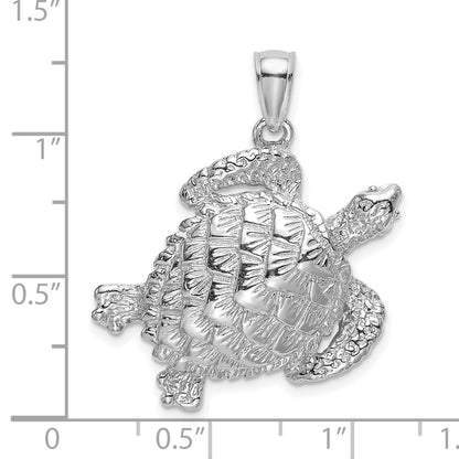 14k White Gold Textured Sea Turtle Charm