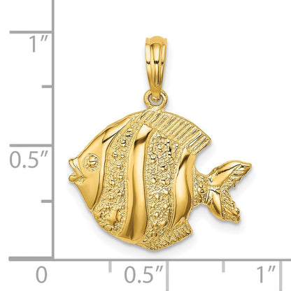 14k Yellow Gold Polished  Engraved Fish Charm