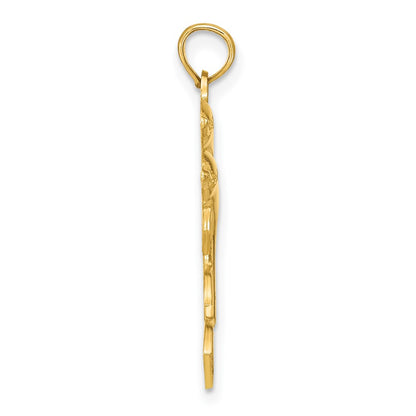 14k Yellow Gold 2-D Two Jumping Dolphins Charm