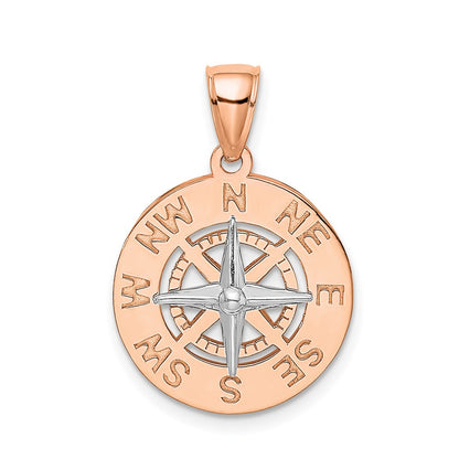 14k White/Rose Gold Rose and White Gold Medium Nautical Compass Pendant