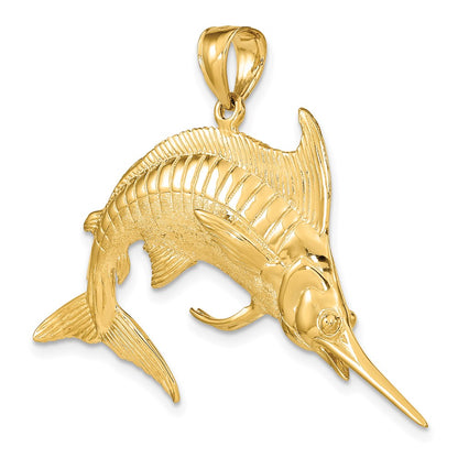 14k Yellow Gold 3-D Polished /Satin Blue Marlin Charm