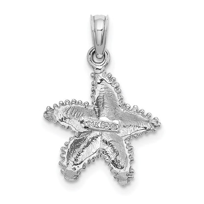 14k White Gold Beaded Textured Starfish Charm