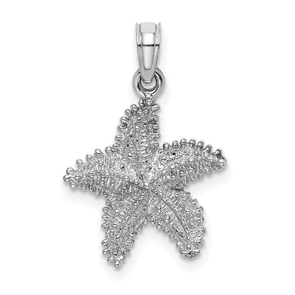 14k White Gold Beaded Textured Starfish Charm