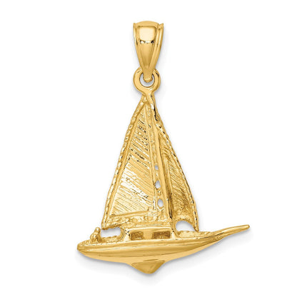 14k Yellow Gold 3-D Polished Sailboat Charm