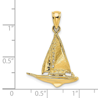 14k Yellow Gold 3-D Polished Sailboat Charm