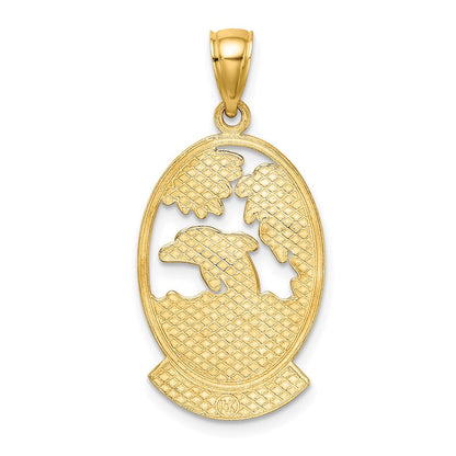 14k Yellow Gold BARBADOS w/Dolphin Sunset Scene Charm