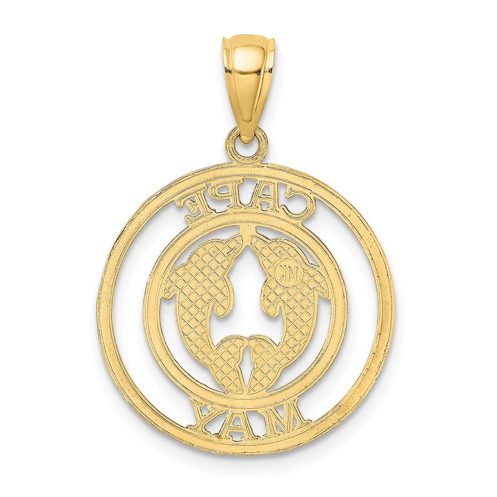 14k Yellow Gold CAPE MAY w/ Dolphins Round Charm