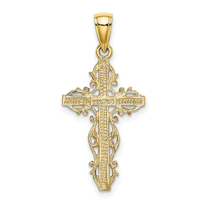 14k Yellow Gold Cross w/ Lace Trim Charm