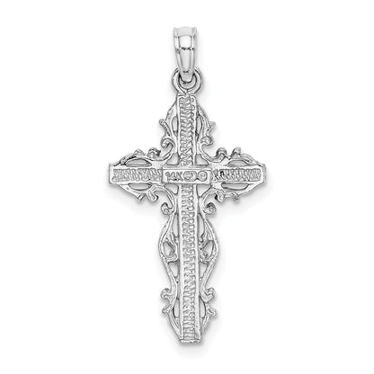 14k White Gold Cross w/ Lace Trim Charm