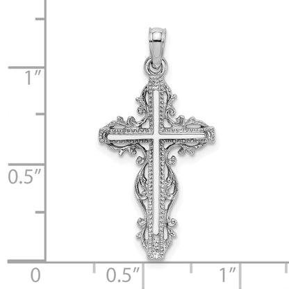 14k White Gold Cross w/ Lace Trim Charm
