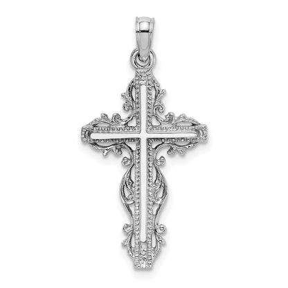 14k White Gold Cross w/ Lace Trim Charm