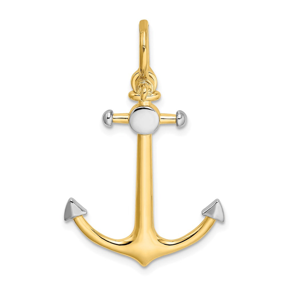 14k Yellow & Rhodium Gold w/Rhodium 3-D Anchor w/Shackle Bail Charm