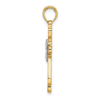 14k Yellow u0026 Rhodium Gold W/ Rhodium Polished Fancy Cross Charm