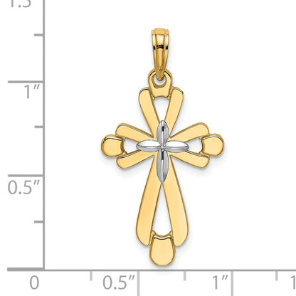 14k Yellow u0026 Rhodium Gold W/ Rhodium Polished Fancy Cross Charm