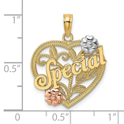 14k Two-tone Gold w/ White Rhodium SPECIAL  On Heart w/ Flower Charm