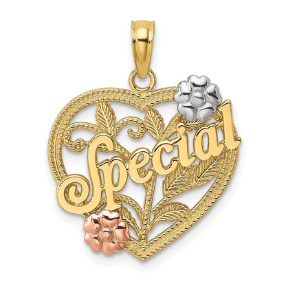 14k Two-tone Gold w/ White Rhodium SPECIAL  On Heart w/ Flower Charm
