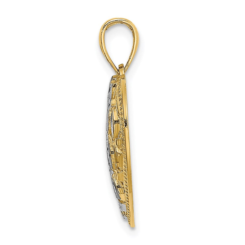 14k Yellow & Rhodium Gold w/Rhodium Diamond-cut Leaves In Heart Charm ...