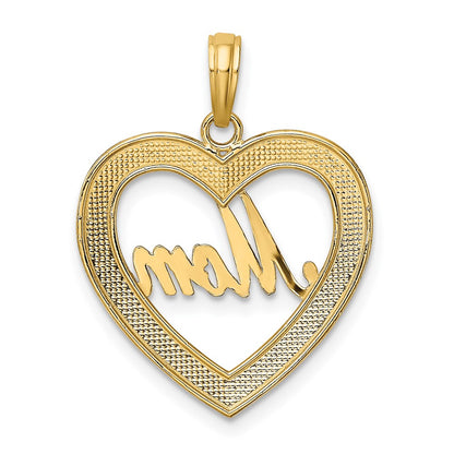 14k Yellow & Rhodium Gold w/ Rhodium Diamond-cut Heart MOM Charm