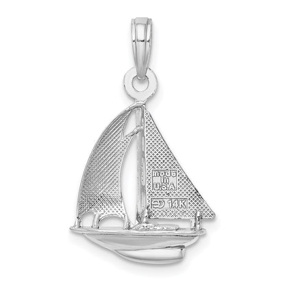 14k White Gold Polished 3-D Sailboat Charm