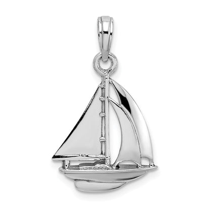 14k White Gold Polished 3-D Sailboat Charm
