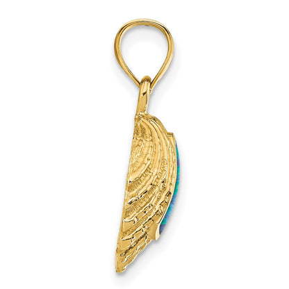 14k Yellow Gold Lab Created Opal Shell Pendant