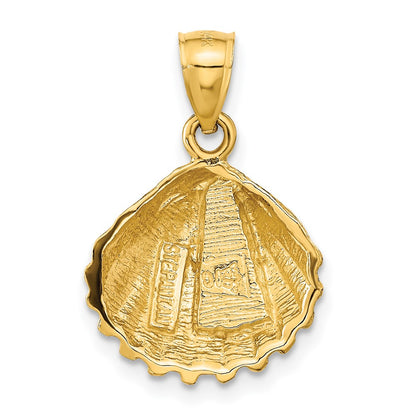 14k Yellow Gold Lab Created Opal Shell Pendant