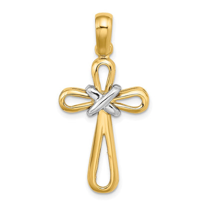 14k Two-tone Gold w/Rhodium Polished  X Center Cross Pendant