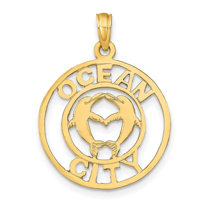 14k Yellow Gold OCEAN CITY w/Dolphins Pendant
