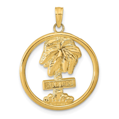 14k Yellow Gold SANIBEL Palm Tree Pendant