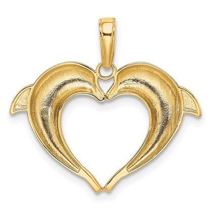 14k Yellow u0026 Rhodium Gold w/Rhodium Double Dolphin Heart Pendant