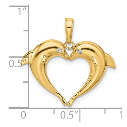 14k Yellow u0026 Rhodium Gold w/Rhodium Double Dolphin Heart Pendant