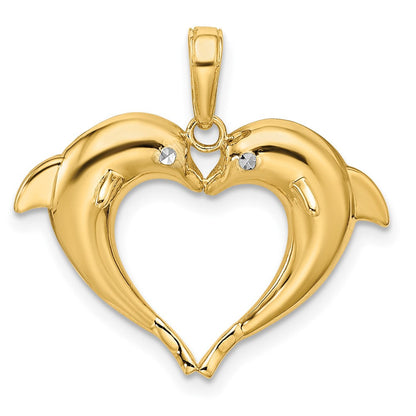 14k Yellow u0026 Rhodium Gold w/Rhodium Double Dolphin Heart Pendant