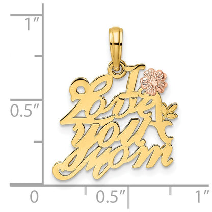 14k Two-tone Gold Rose & Yellow Gold I Love You Mom Pendant
